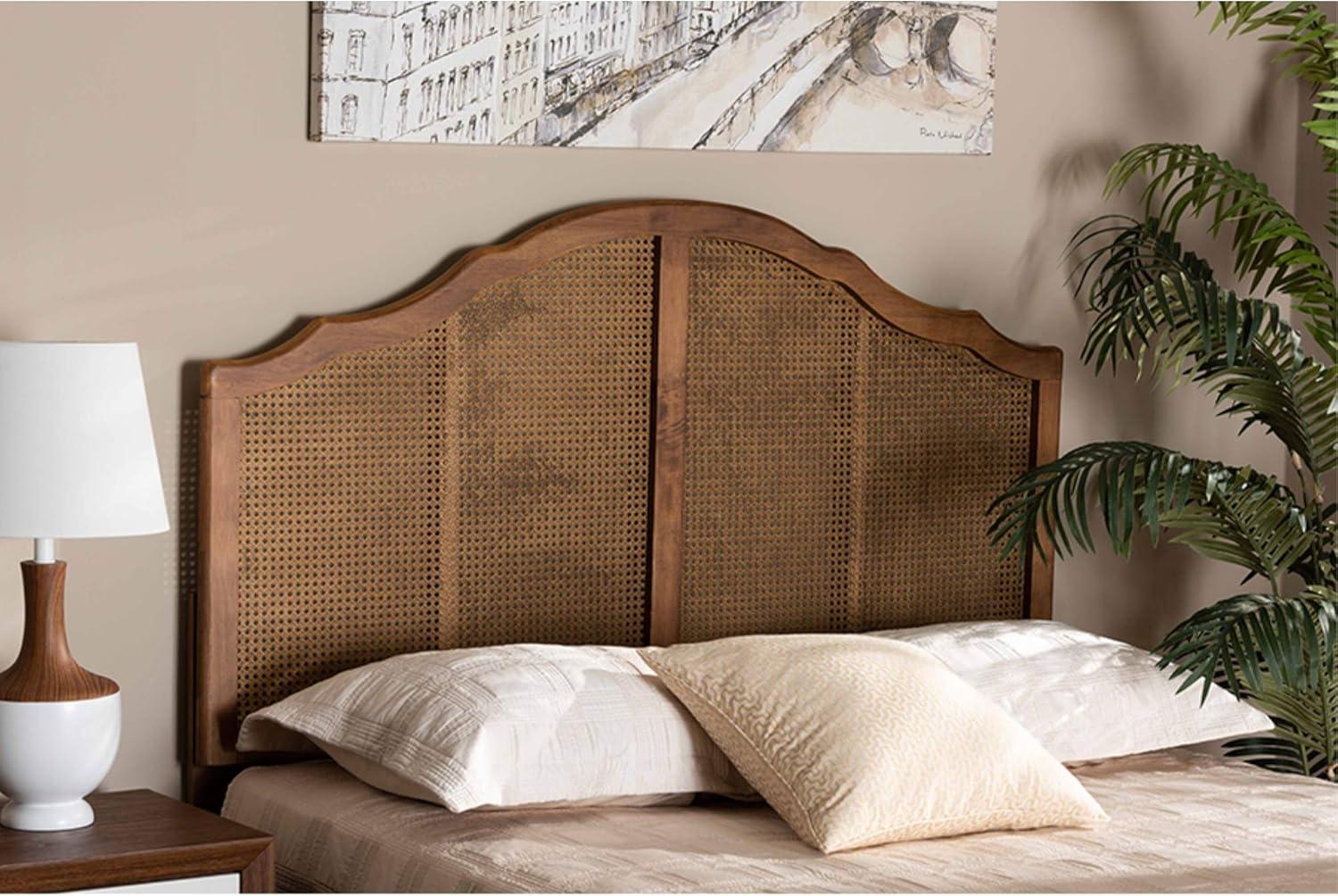 Iris Vintage Wood and Synthetic Rattan Arched Headboard Walnut - Baxton Studio