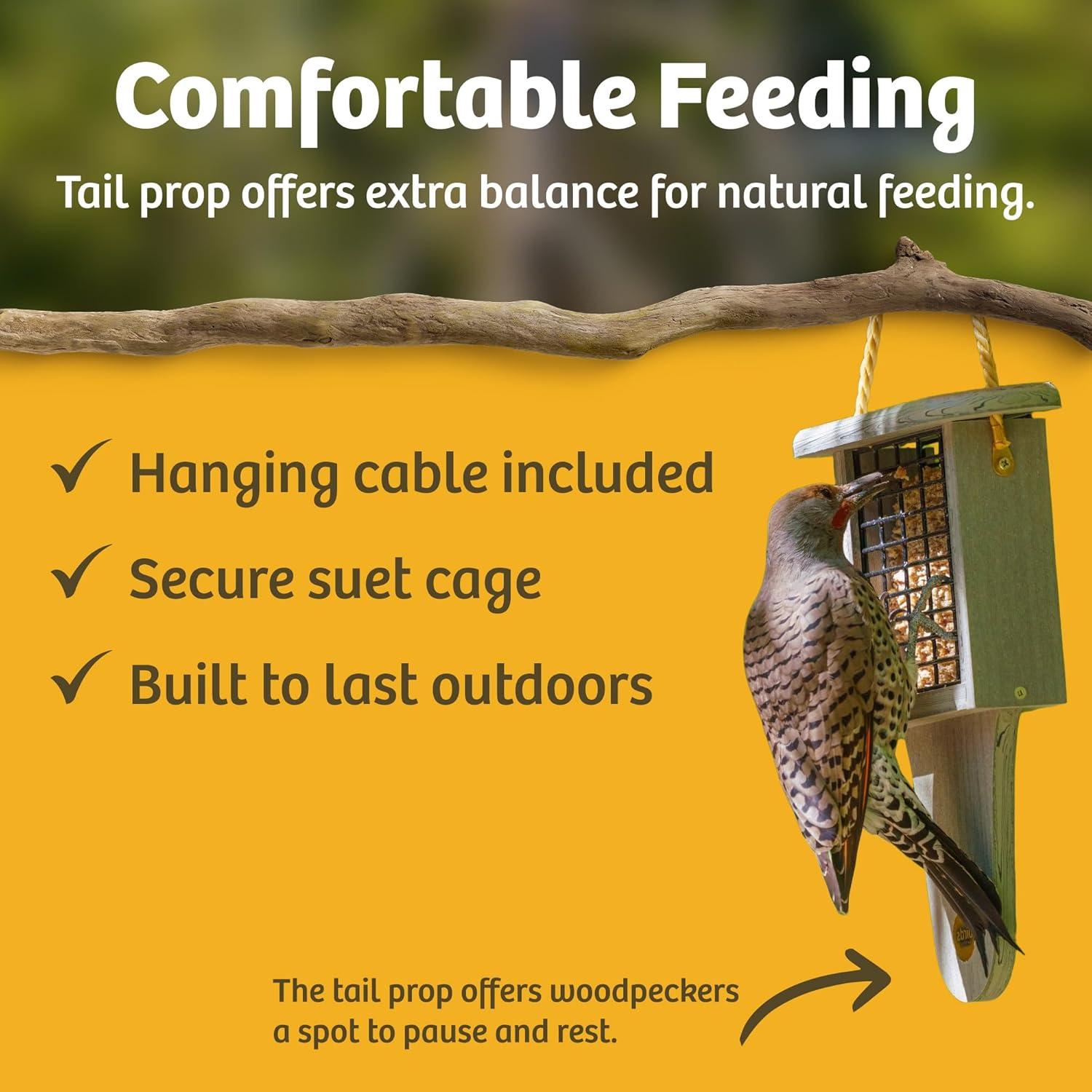 Birds Choice Birds Choice 12" Recycled Single Cake Tail Prop Suet Feeder, Taupe/Green