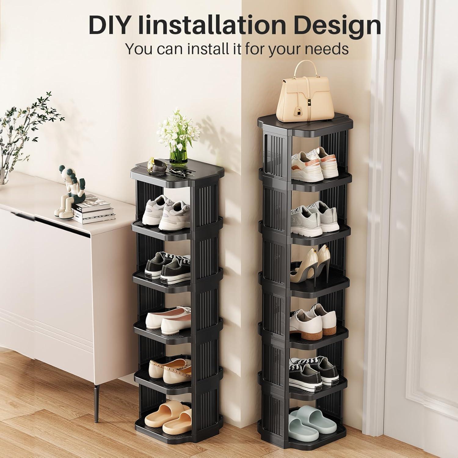 Kitstorack Vertical Shoe Rack: 8 Tiers Stackable Shoe Rack for Closet DIY Free Standing Shoe Organizer Small Shoe Shelf for Small Spaces and Narrow Spaces Plastic