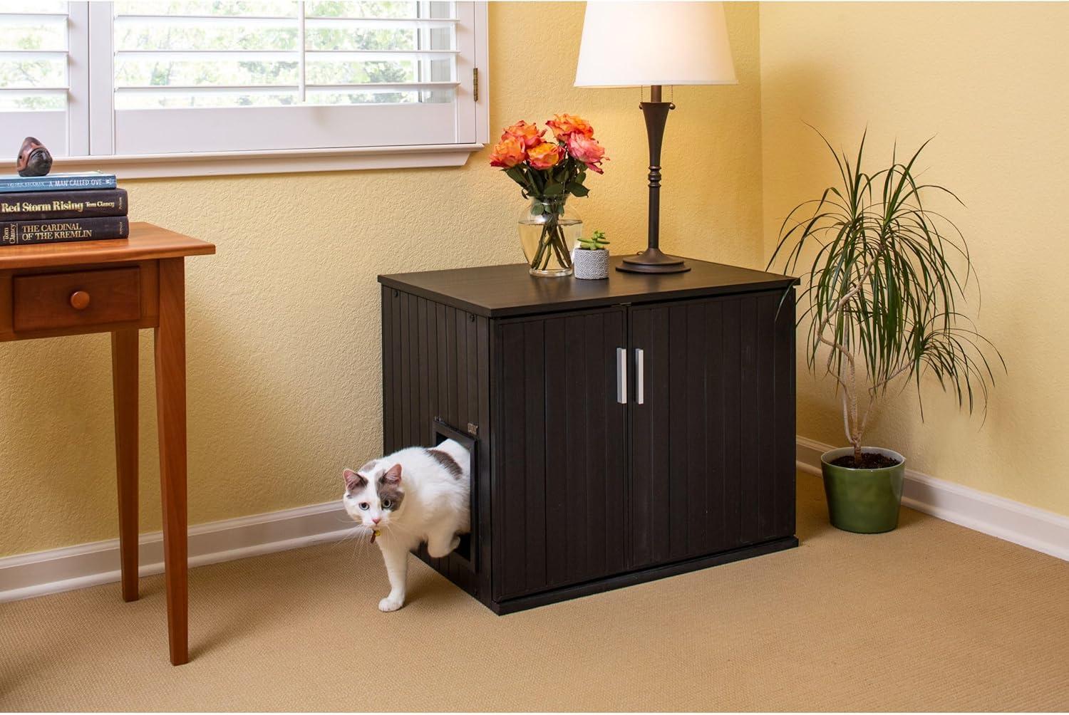 New Age Pet® ECOFLEX® Promax Litter Loo® Litter Box Enclosure Table, Espresso Black - Durable Wood Plastic Composite Cat Litter Box Furniture with No-Track Litter Mat, Easy Clean, Quick Assembly