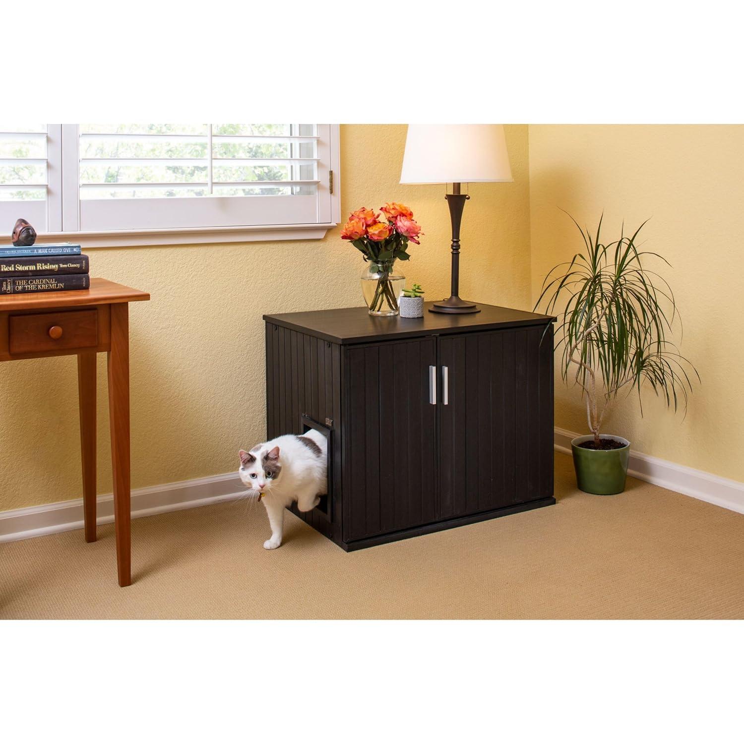 New Age Pet® ECOFLEX® Promax Litter Loo® Litter Box Enclosure Table, Espresso Black - Durable Wood Plastic Composite Cat Litter Box Furniture with No-Track Litter Mat, Easy Clean, Quick Assembly