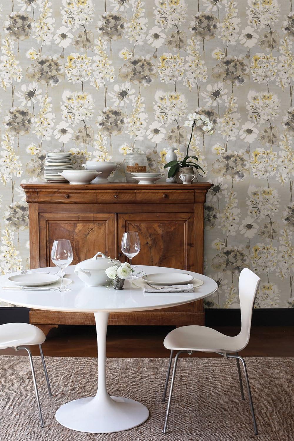 Marilla Grey and Yellow Watercolor Floral Vinyl Wallpaper