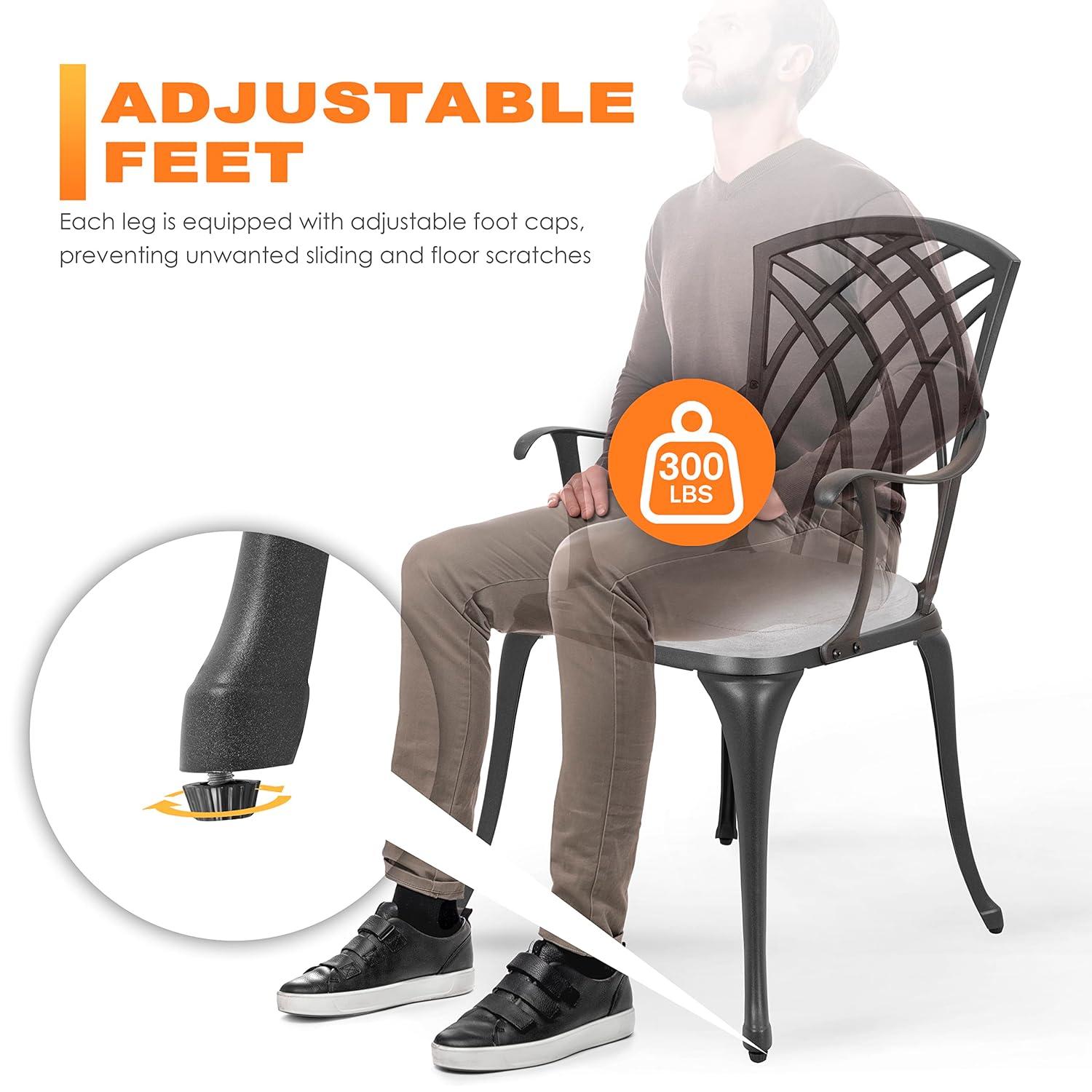 Black Cast Aluminum 3-Piece Bistro Set with Grey Cushions