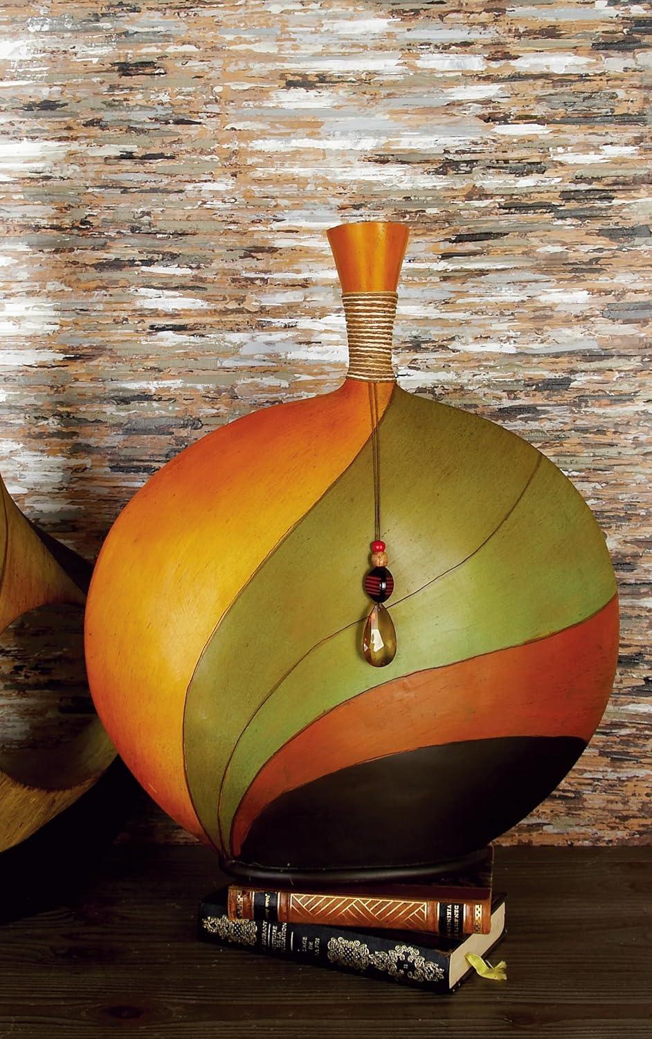 DecMode 20" Abstract Multi Colored Polystone Vase with Wrapped Beaded Accent