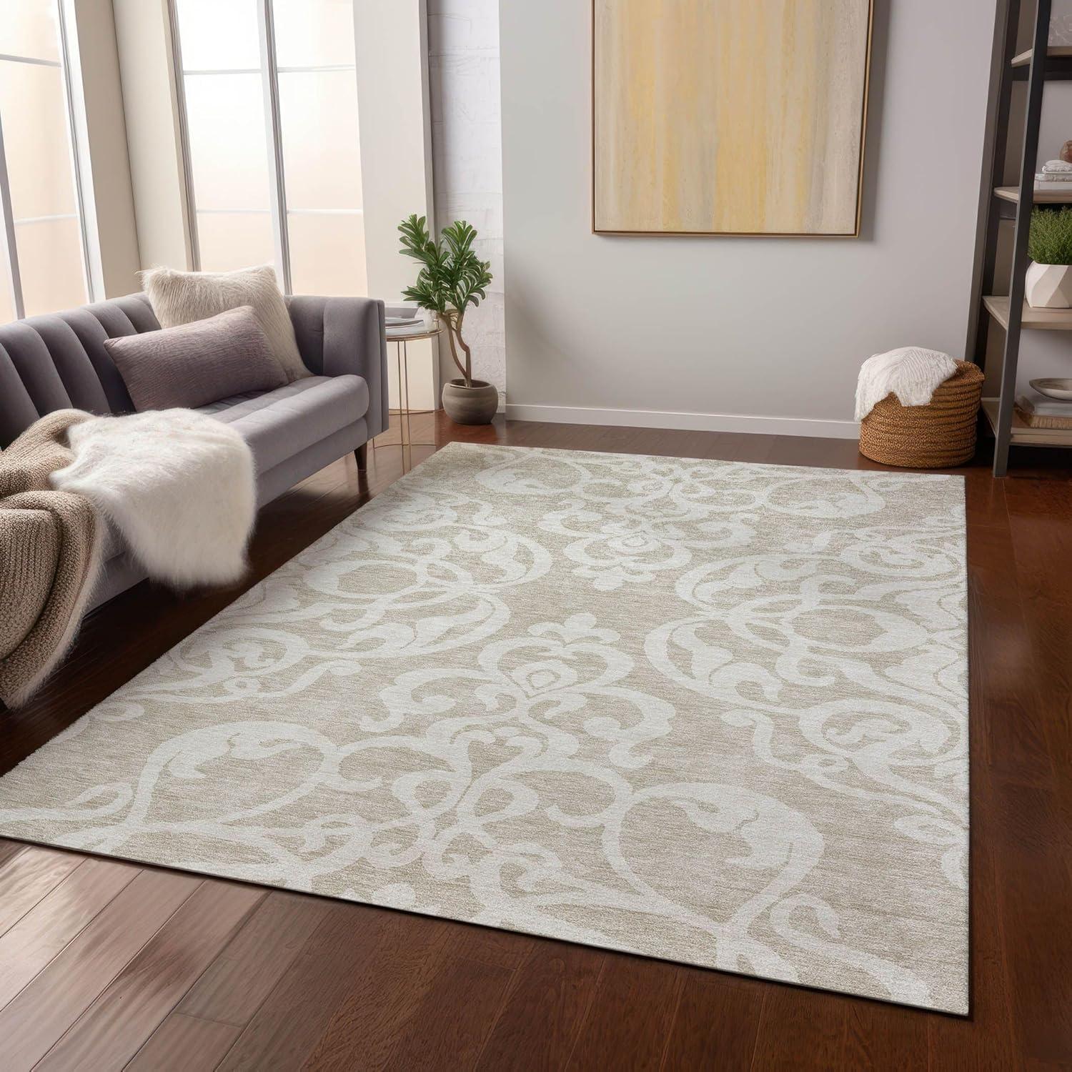Chayden Washable Damask Indoor / Outdoor Rug