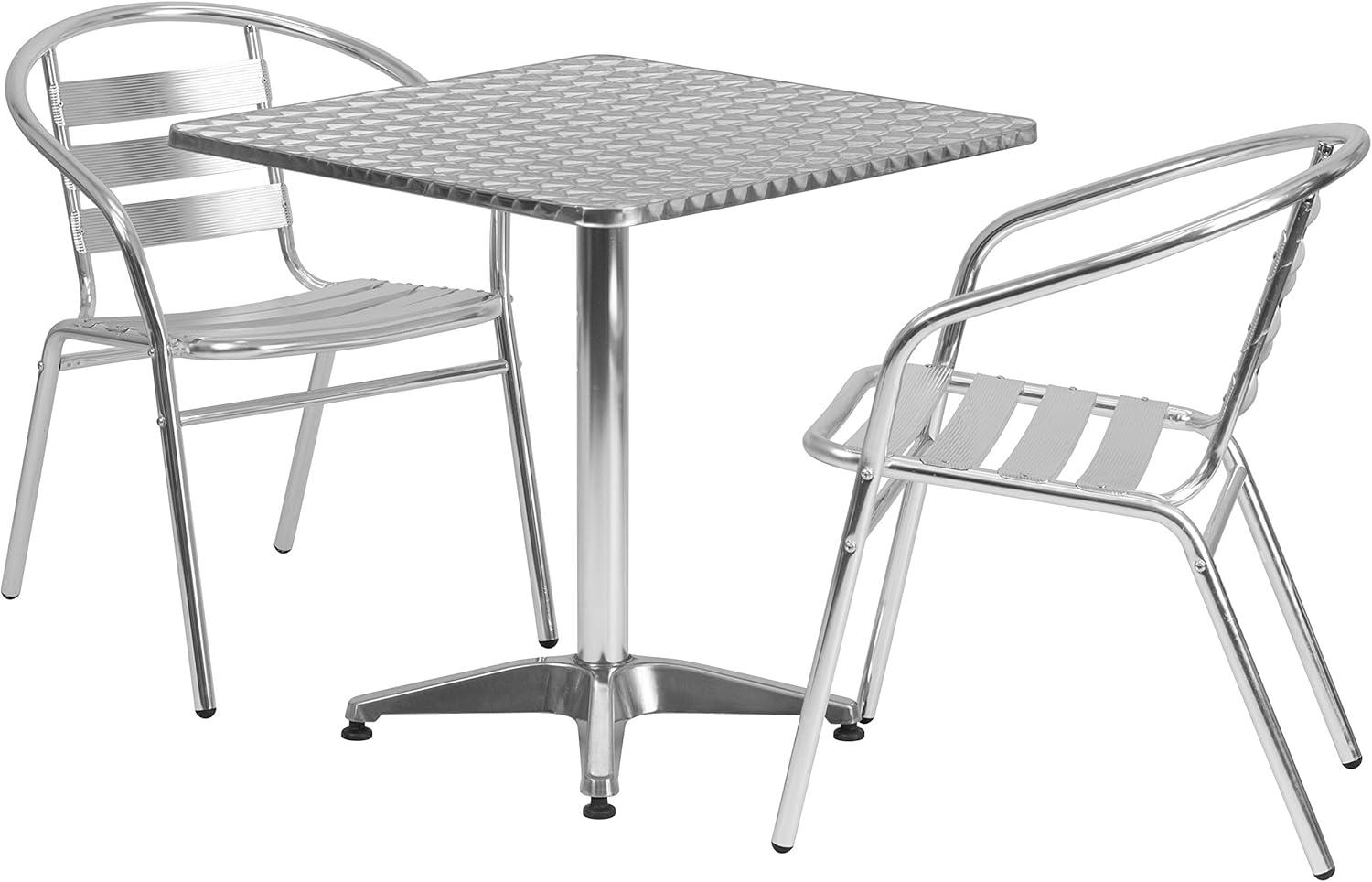 Flash Furniture Lila 27.5'' Square Aluminum Indoor-Outdoor Table Set with 2 Slat Back Chairs