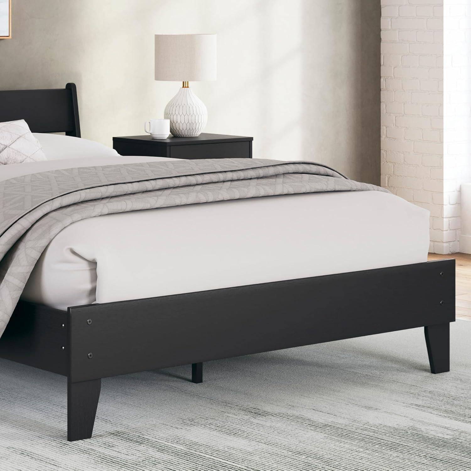 Signature Design by Ashley Queen Piperton Platform Bed Black: Modern Style, MDF Frame, No Box Spring Needed