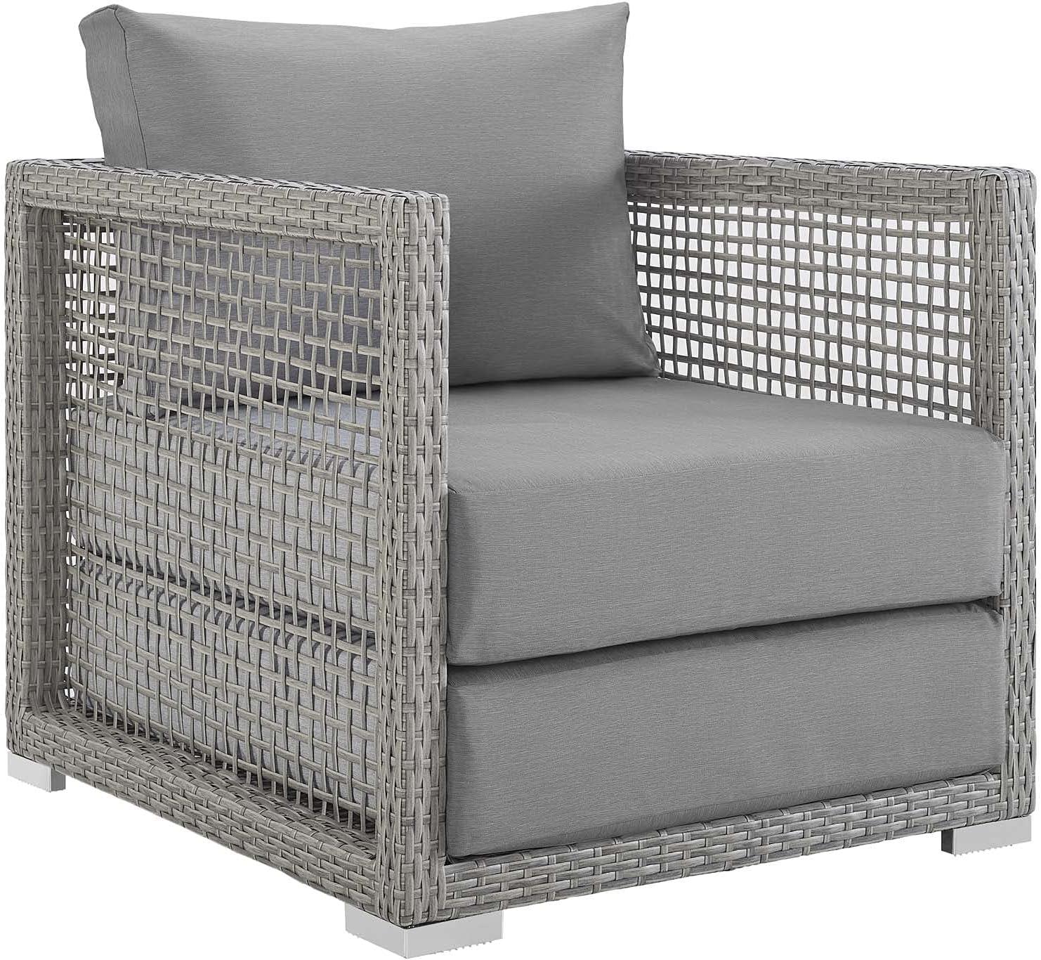 Modern Contemporary Urban Design Outdoor Patio Balcony Garden Furniture Lounge Chair Armchair, Rattan Wicker, Grey Gray