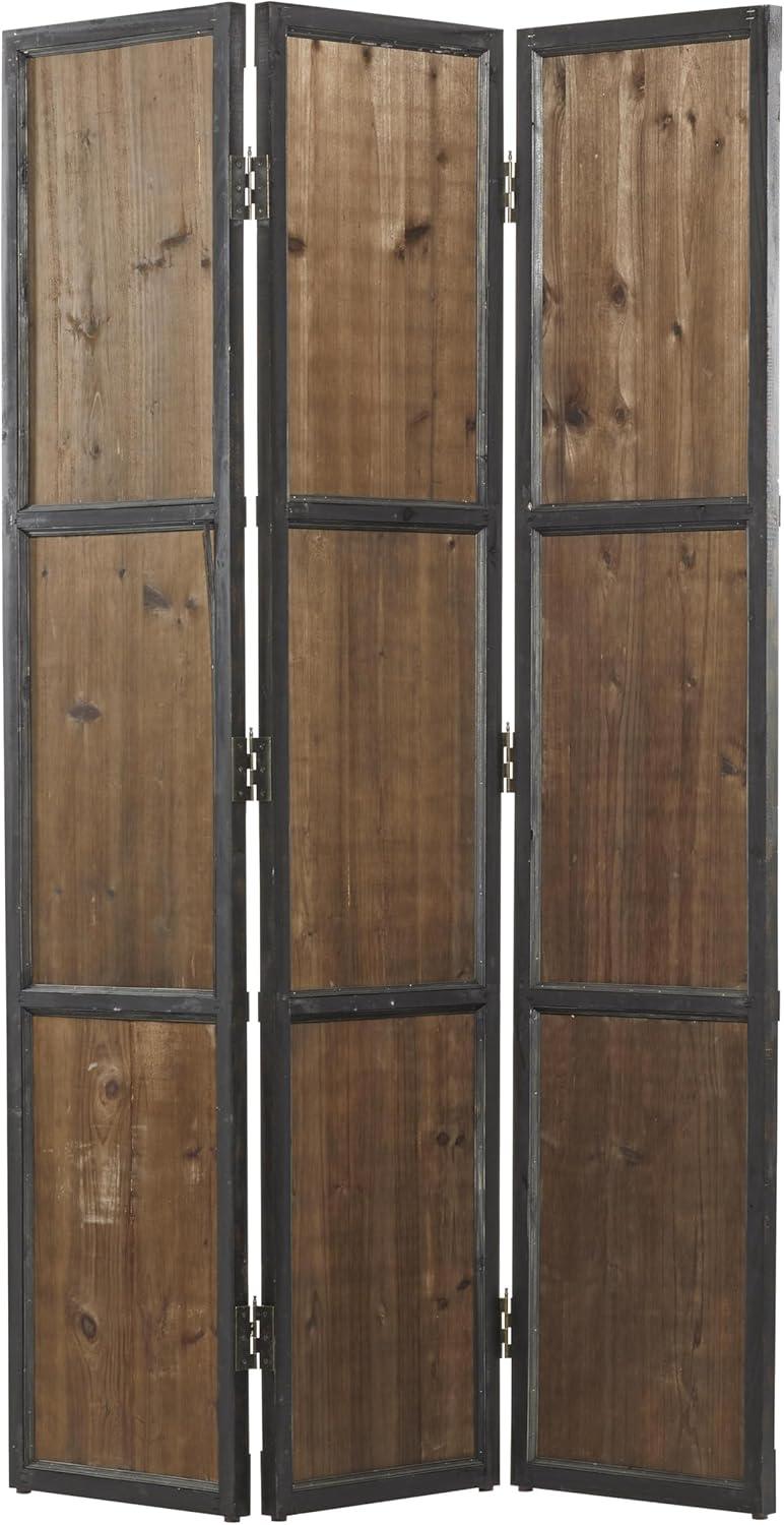 DecMode 48" x 71" Brown Wood Hinged Foldable Partition 3 Panel Room Divider Screen with Solid Wood Panels, 1-Piece