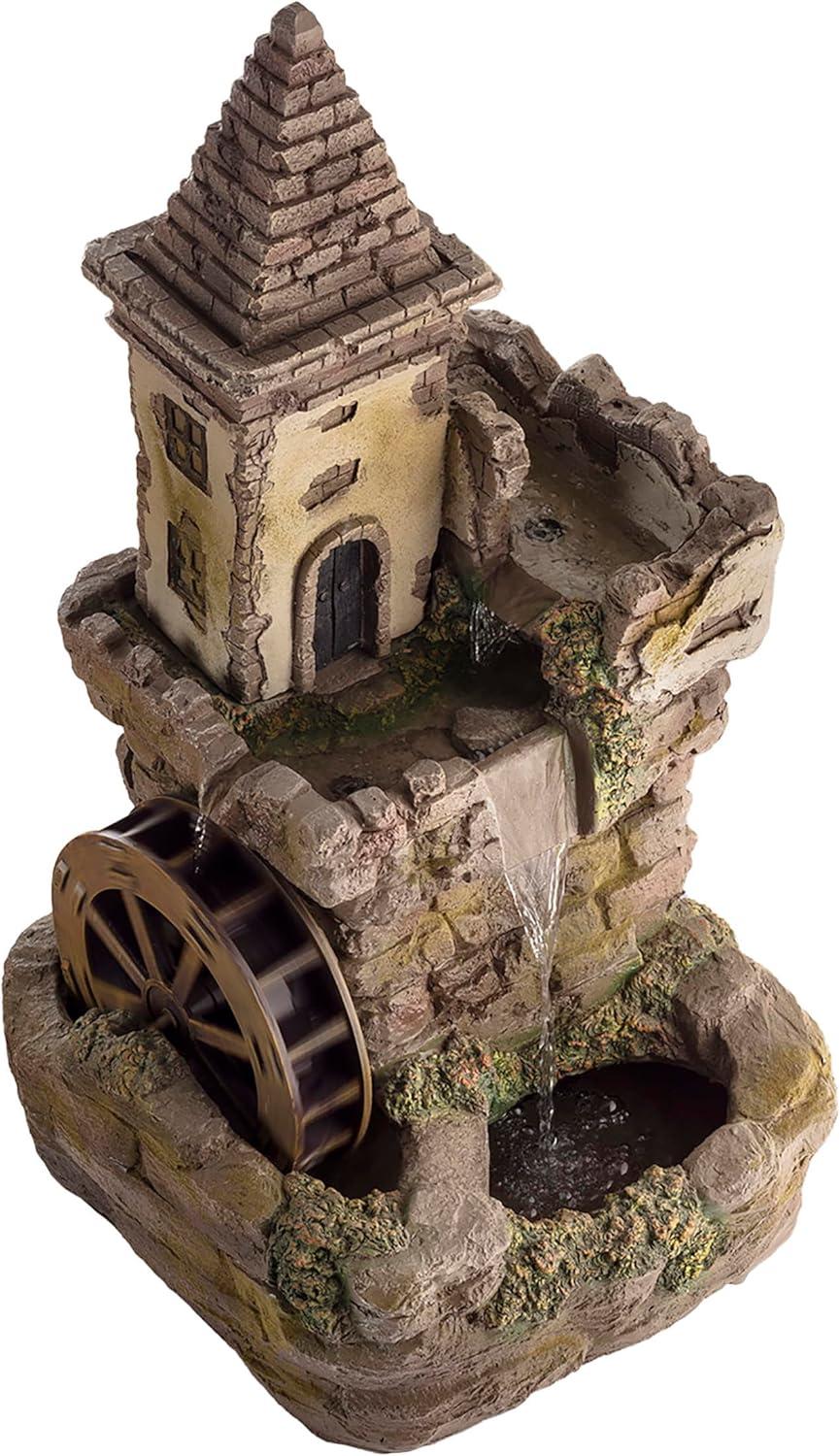 Fairy Castle Bronze Finish Tiered Fountain with Waterwheel