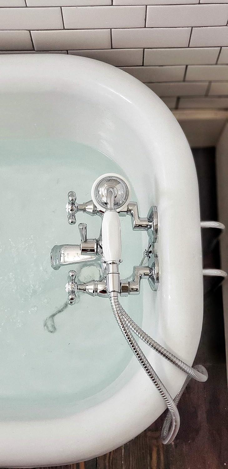 Kingston Brass Vintage Two-Handle 2-Hole Tub Wall Mount Clawfoot Tub Faucet Package with Supply Line, Hand Shower and Tub Drain