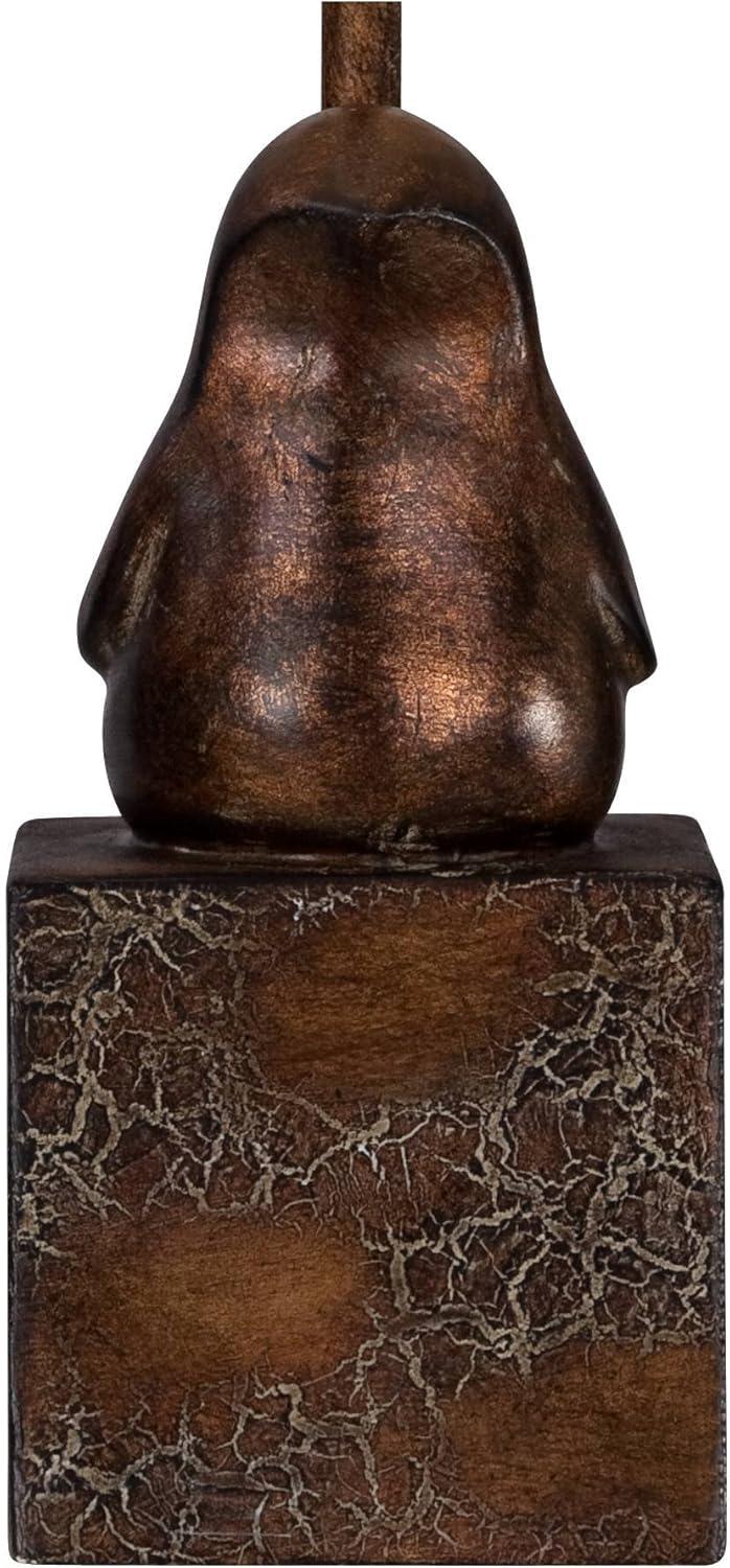 360 Lighting Bird Moderne Rustic Farmhouse Accent Table Lamp 15 1/2" High Sculptural Crackle Bronze Brown Natural Burlap Drum Shade Bedroom Nightstand