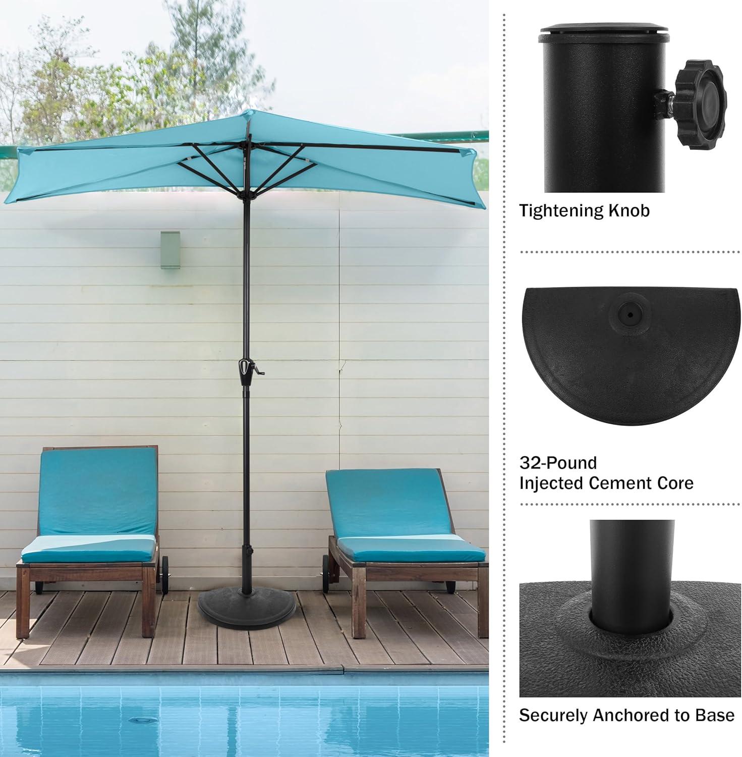 Pure Garden 32lb Half-Circle Outdoor Patio Umbrella Base Black: Resin & Cement, No Assembly, Rustproof