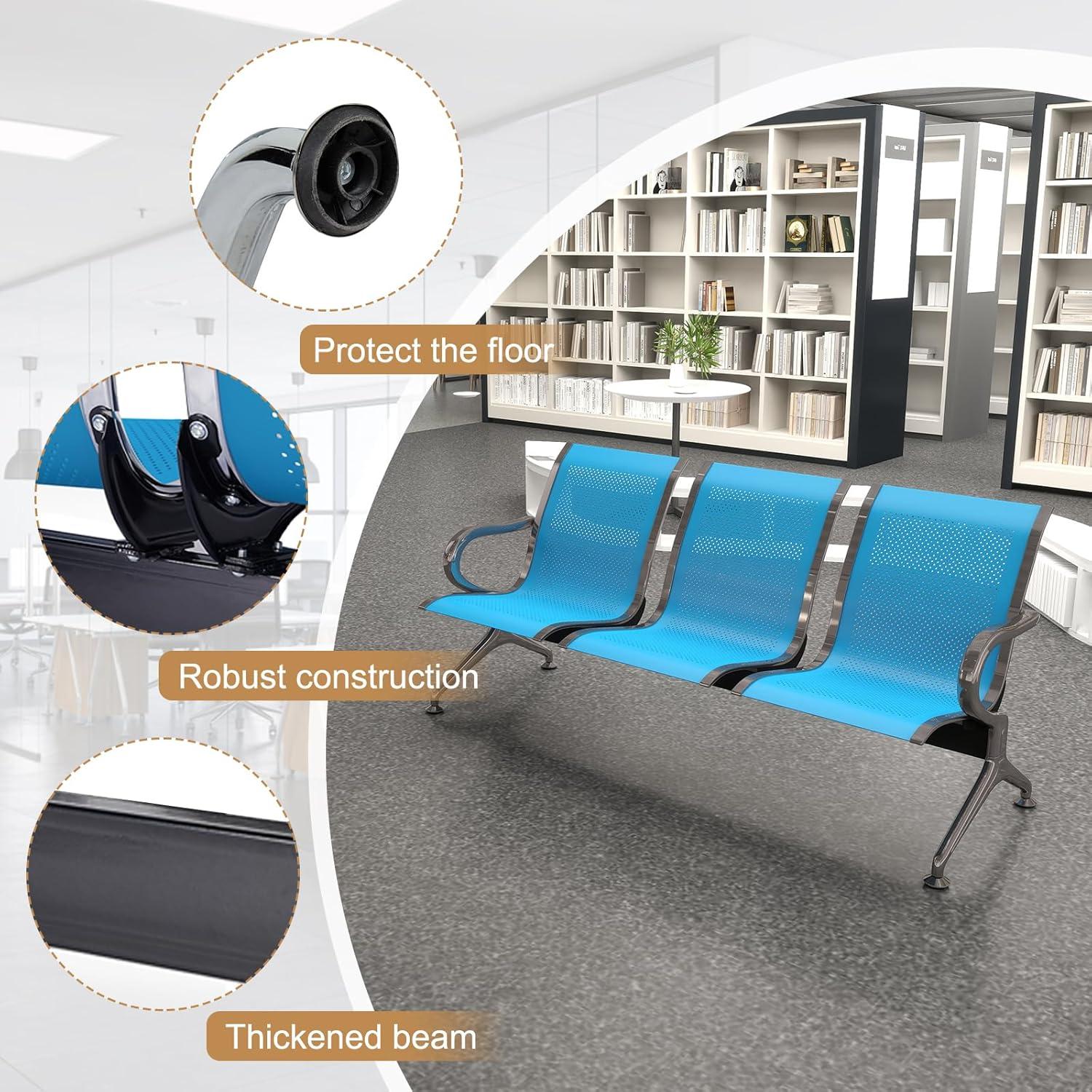 Kinbor Sillas de Sala de Espera, Sillas de Recepción de 3 Asientos, Muebles de Oficina para Invitados, Asientos para Banco de Aeropuerto, Hospital, Negro