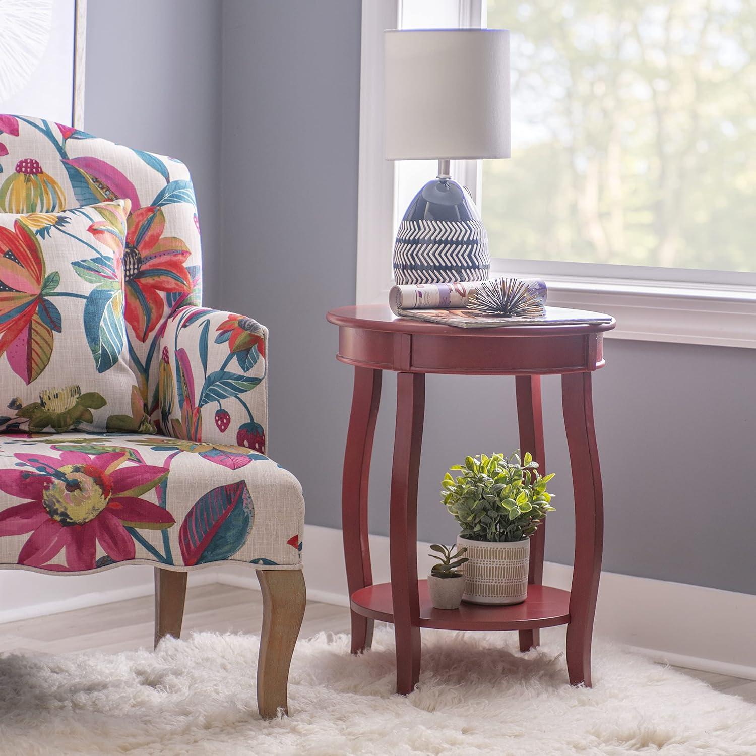 Contemporary Red Round Side Table with Lower Shelf