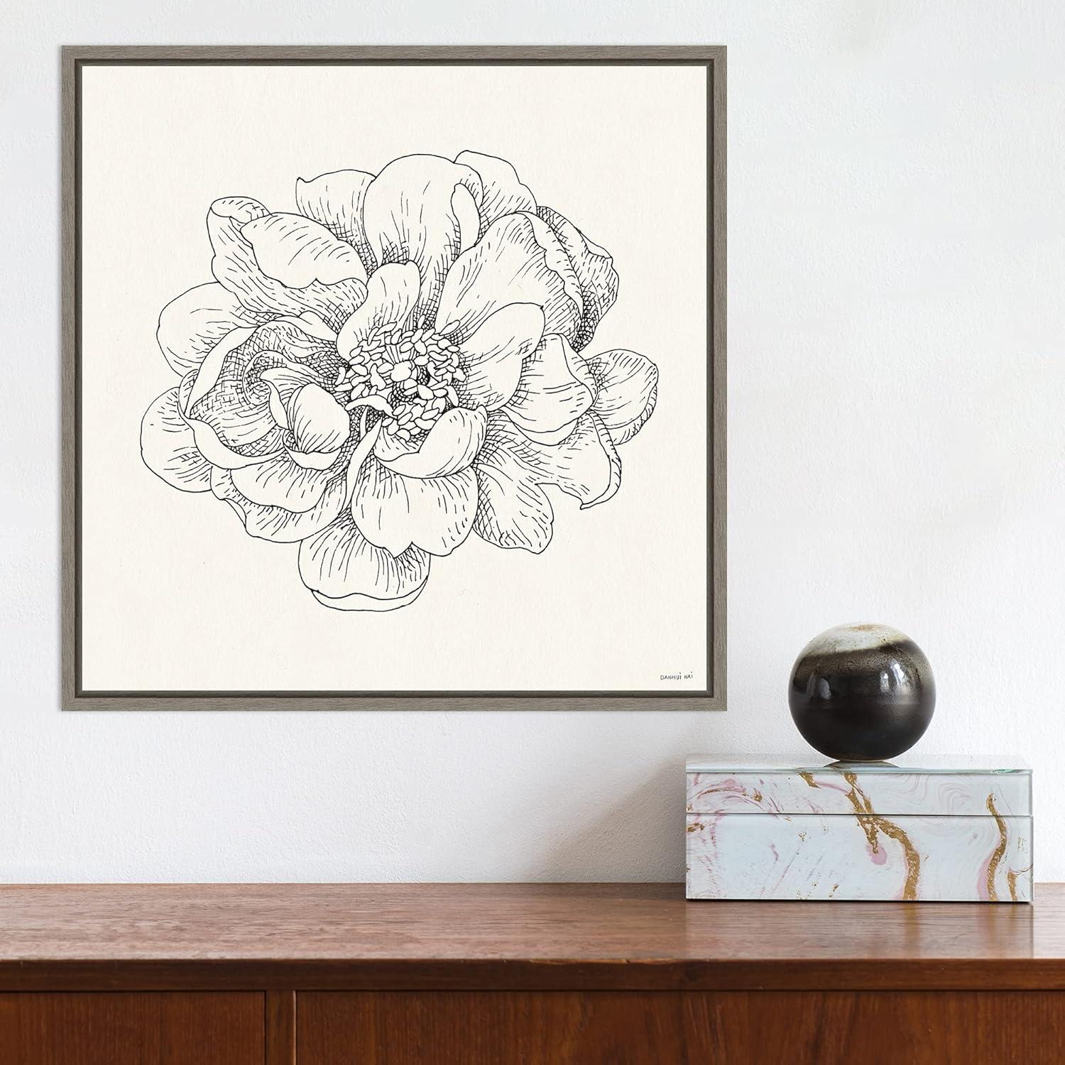 16" x 16" Pen and Ink Florals IV Framed Canvas Wall Art - Amanti Art: Modern Botanical Digital Art, Polystyrene Frame