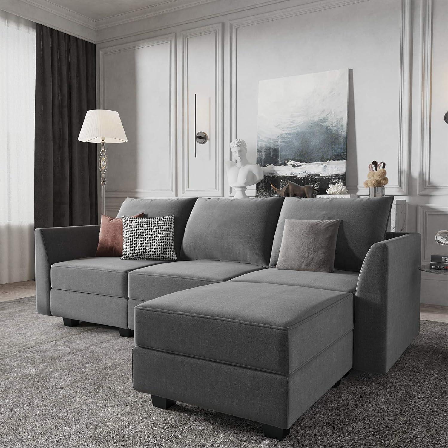 HONBAY Convertible Sectional Couch with Reversible Chaise Modern L-Shape Sofa 4-Seat Couch Modular Sectional Sofa with Storage Seats, Grey
