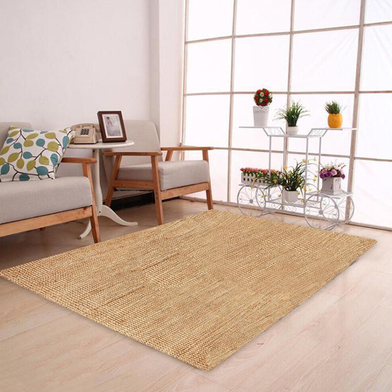 Nuloom Raleigh Solid 8 Square Wool Jute Indoor Area Rug for Dining Room Rug Neutral Rug Living Room Rug Kitchen, Natural