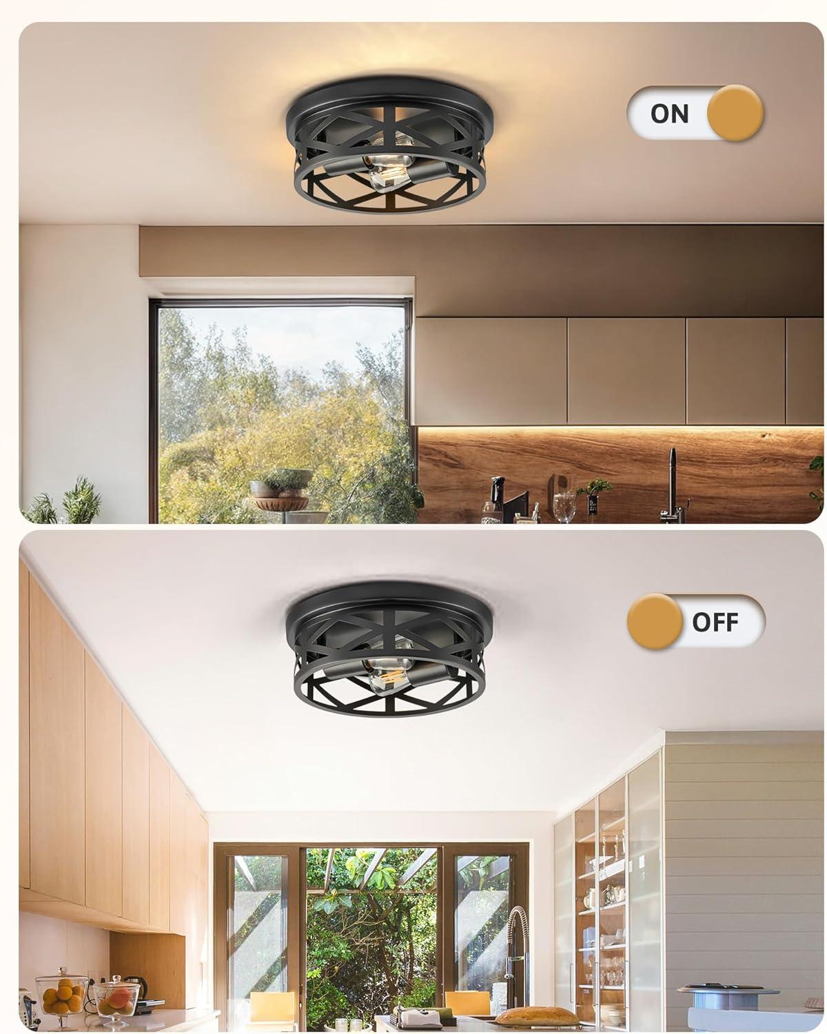 VONLUCE Flush Mount Ceiling Lights, 2-Light Hallway Ceiling Lighting Fixtures, 11 inch Farmhouse Metal Cage Ceiling Lights for Entryway Kitchen, Adjustable Lamp Holders, ETL, 2 pcs, Oil-Rubbed Bronze