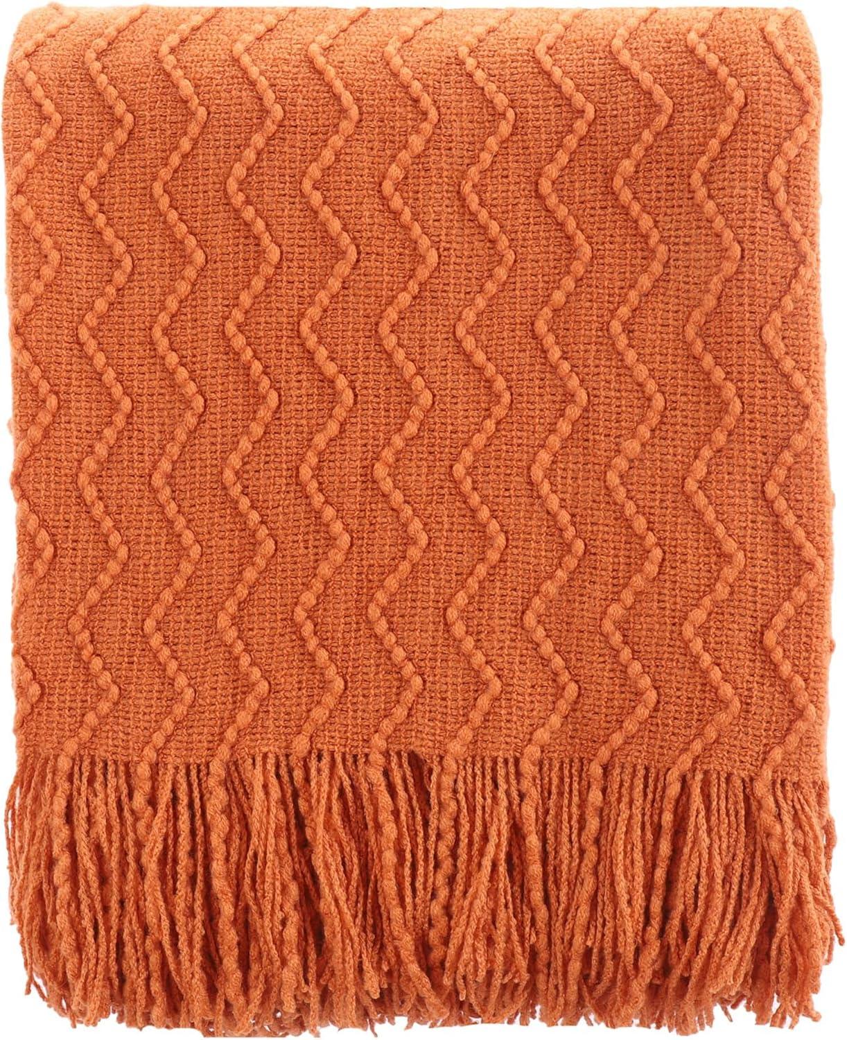 Battilo Burnt Orange Throw Blanket for Couch,Decorative Fall Throw Blanket with Tassels Halloween Throw Fall Decor, 50"x60"