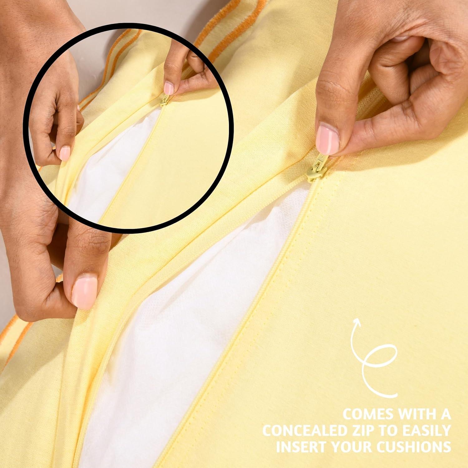 Folkulture Throw Pillow Cover Scallop Embroidery Oasis Set of 2 (18 x 18 Inch) - Lemon Zest