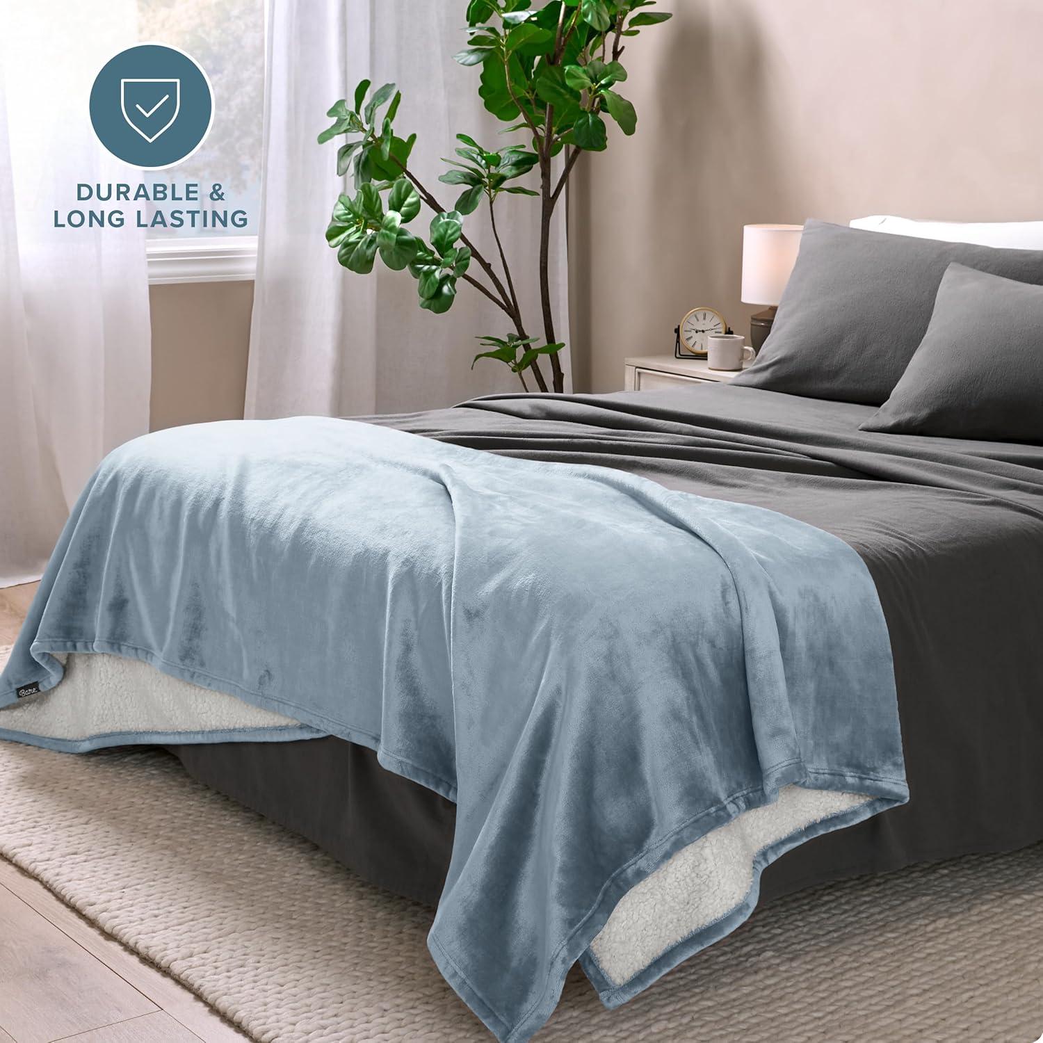 Light Blue Twin/Twin XL Faux Shearling Fleece Blanket by Bare Home