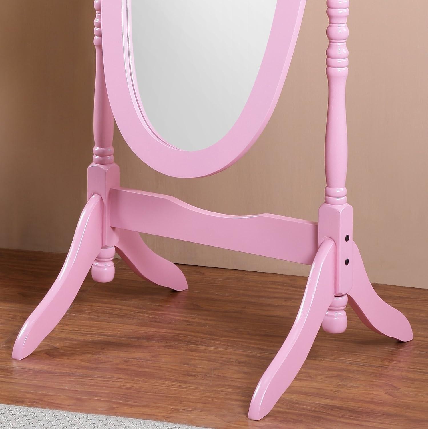 Roundhill Furniture Traditional Queen Anna Style Wood Floor Cheval Mirror Pink