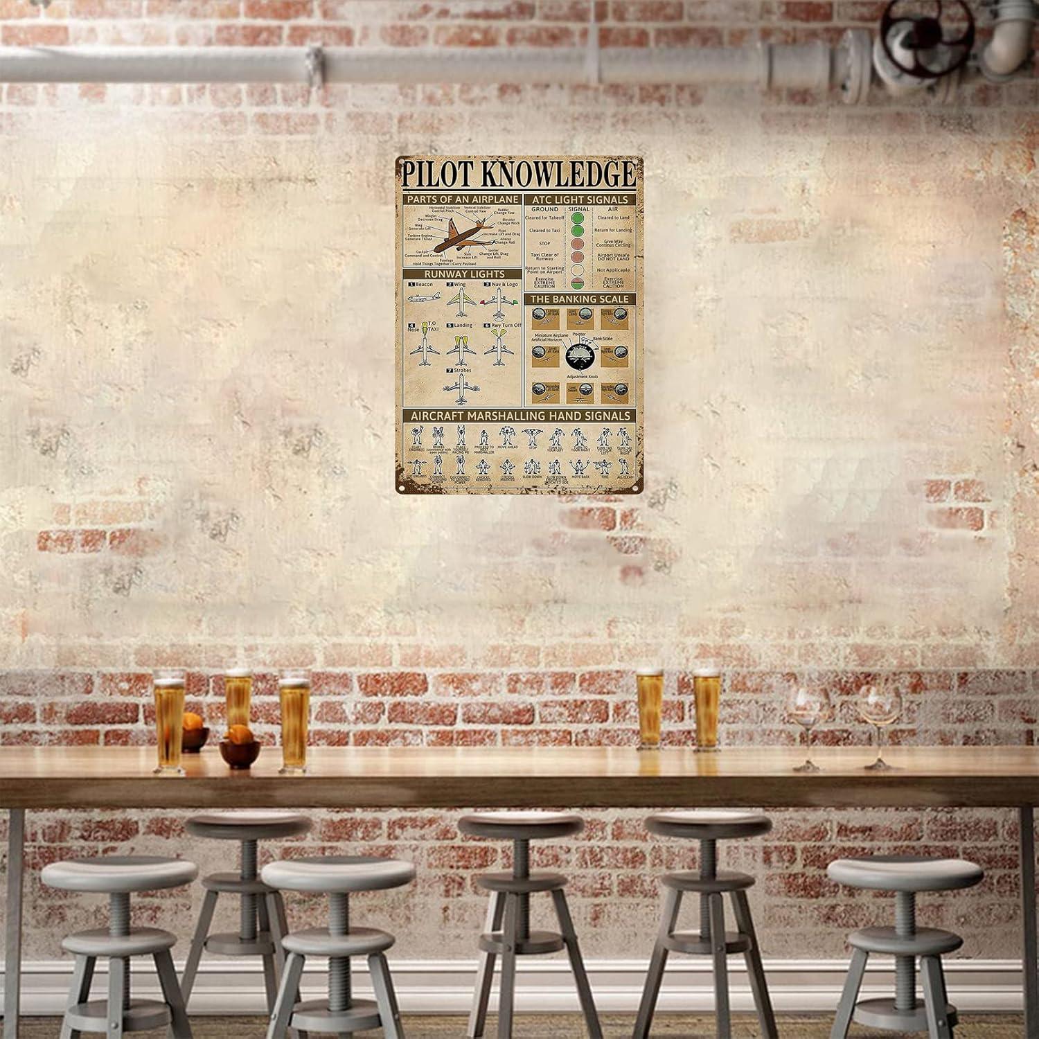 Retro Pilot Knowledge Metal Signs Vintage Airplane Decor For Home Aviation Art Wall Decor Air Plane Decorations For Boys Room Signs Gifts For Aviation Lovers WWII Posters