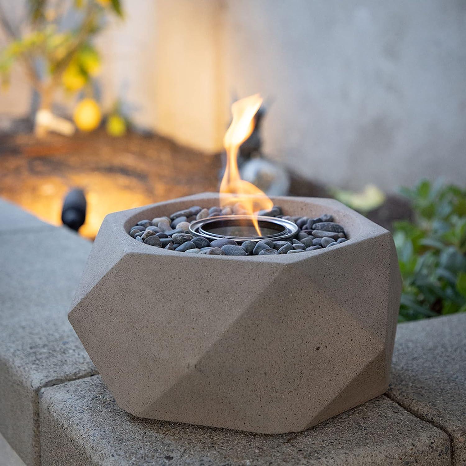 TerraFlame Geo Concrete Table Top Gel Fuel Fire Bowl - Indoor and Outdoor Use