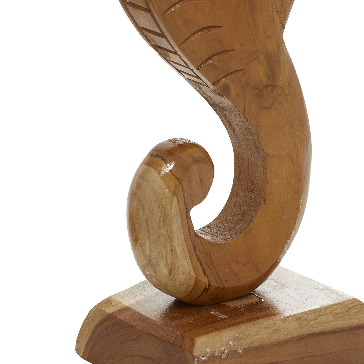 17", 18"H Brown Teak Wood Handmade Carved Sea Horse Sculpture with Starfish, by DecMode (2 Count)