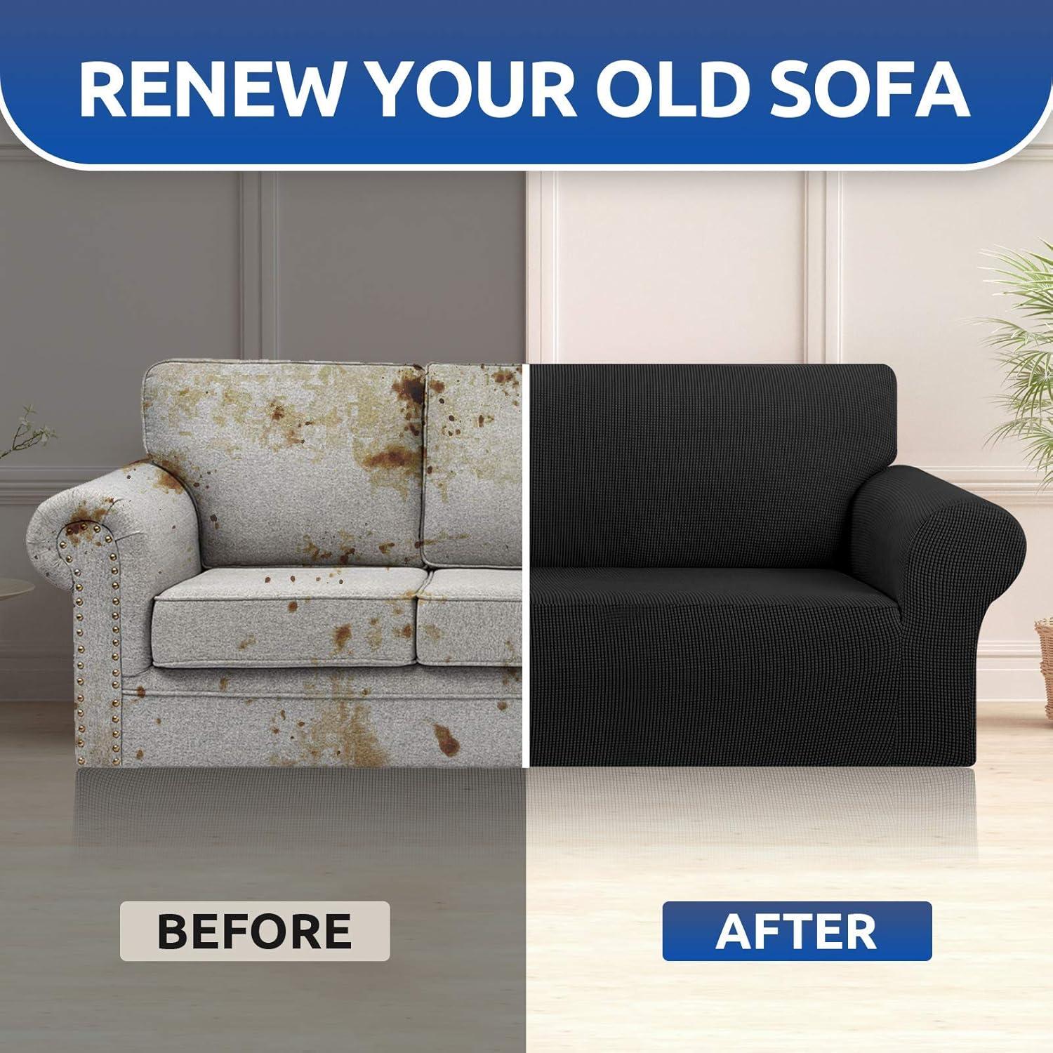 Large Black Stretch Polyester Spandex Sofa Cover with Elastic Bottom