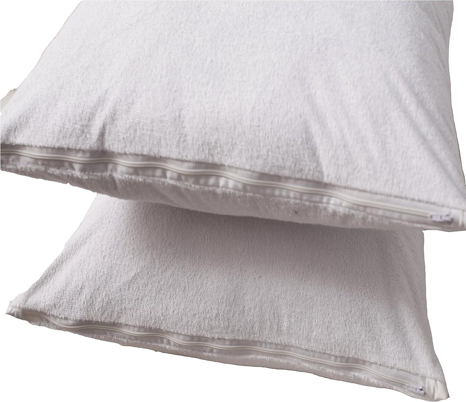 Niagara Waterproof Pillow Protector King Cotton Terry Zippered 100% Pillow Encasement Cover Pair Set of 2 Washable Long Life Soft