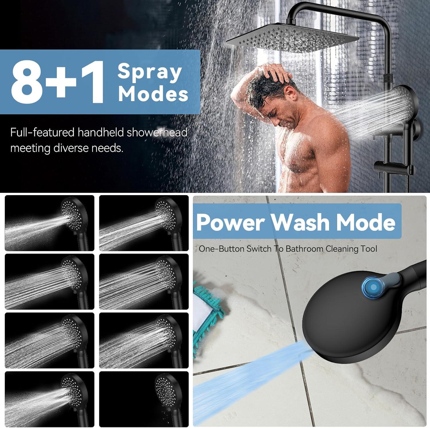 Polished Black Brass Dual Rainfall and Handheld Shower Head Combo