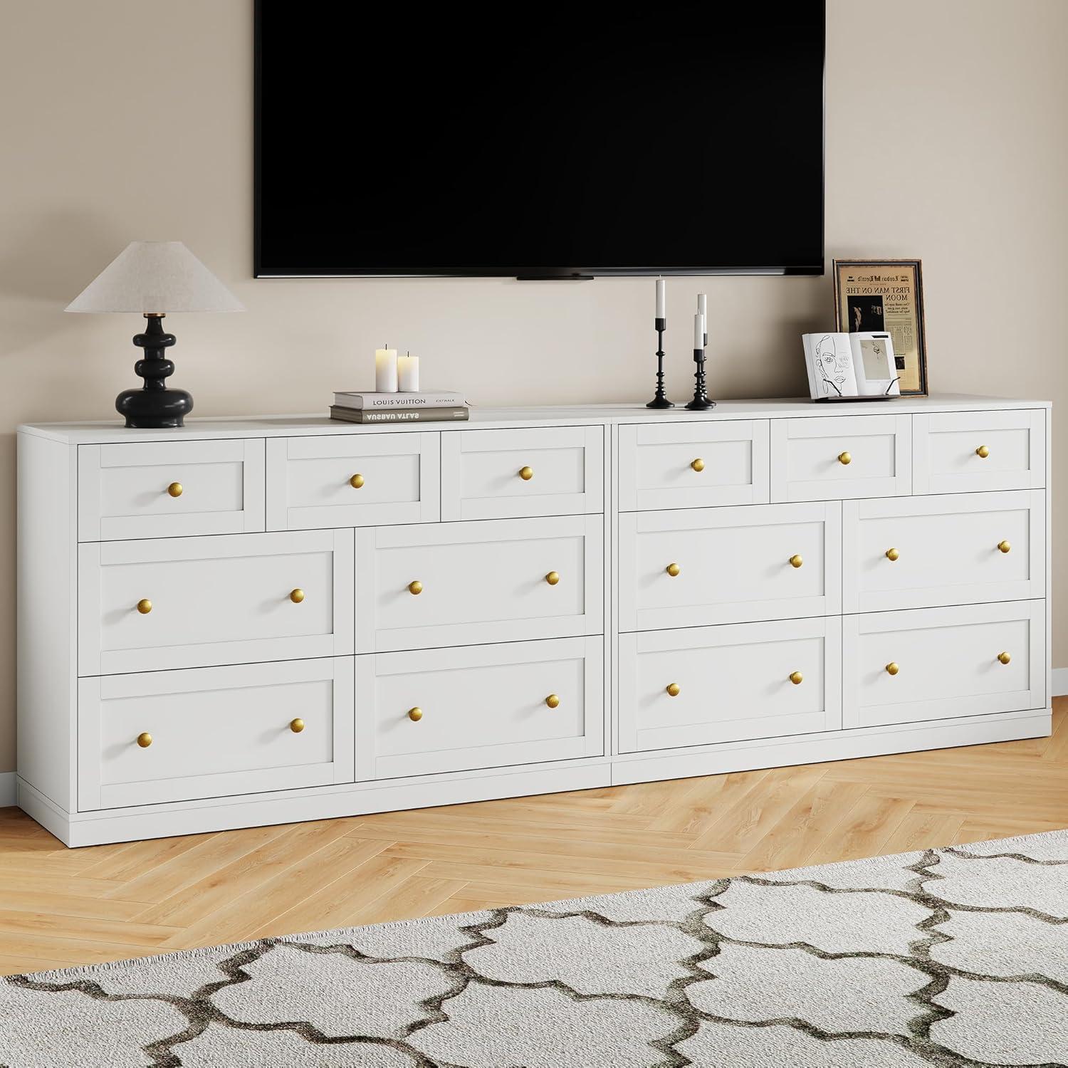 RoyalCraft White Fluted 6 Drawer Dresser for Bedroom, Modern Chest of Drawers, Wood Dresser for Storage Clothes, Wooden Storage Cabinet for Bedroom, Hallway, Living Room, Entryway