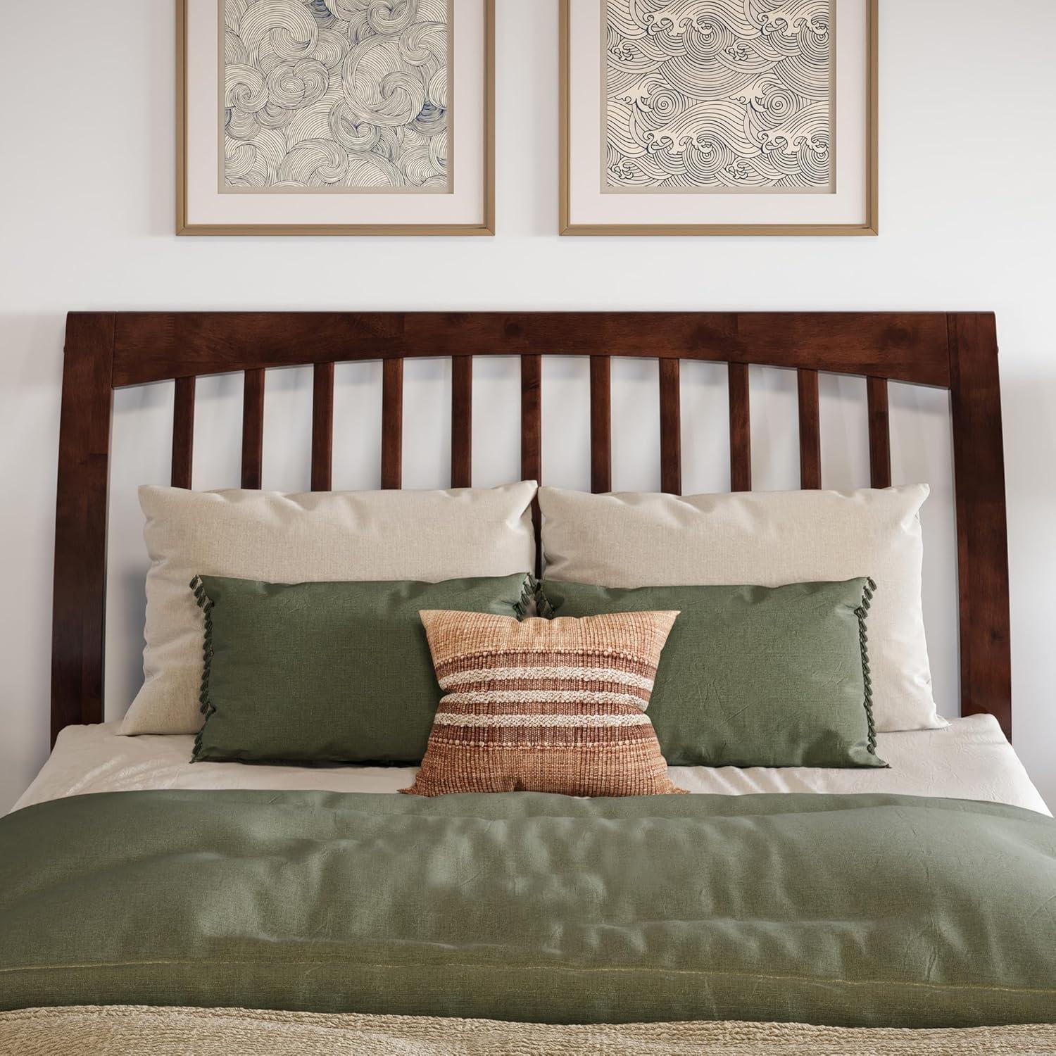 Solid Wood Slat Headboard - Sleigh Design Bed Frame - Walnut Finish - Full, Queen, King Sizes