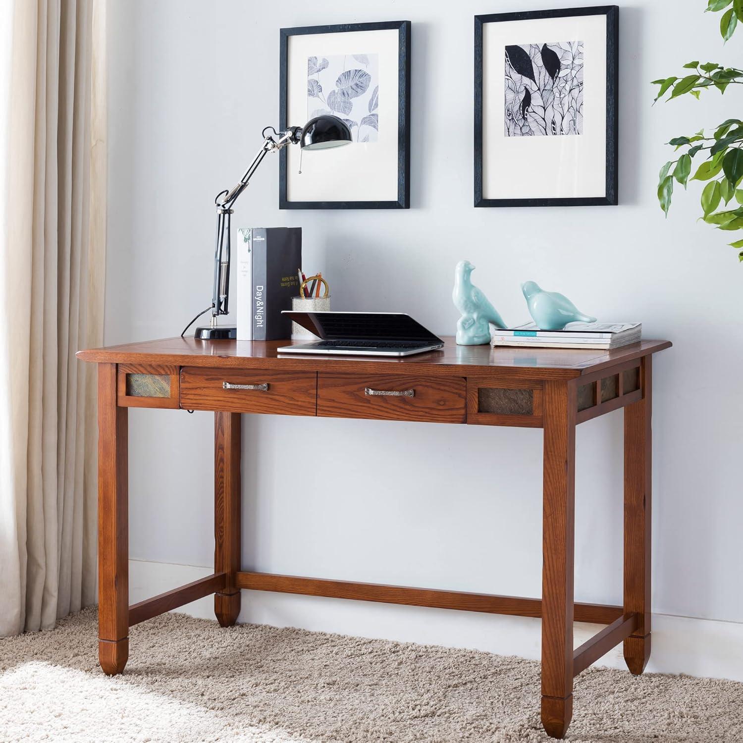 Autumn Rustic Brown 48" Wood Desk with Slate Detail and Keyboard Tray