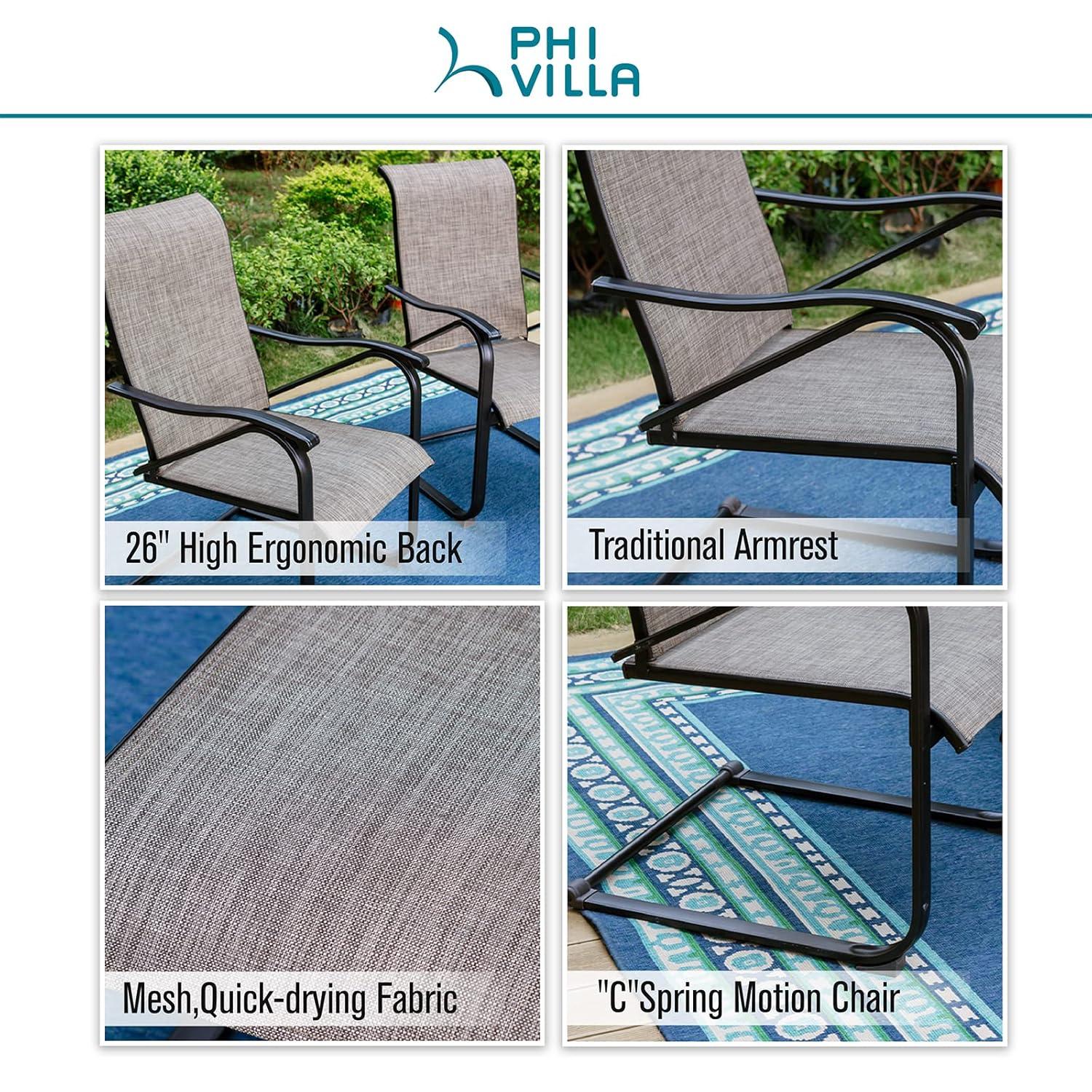 Gray Textilene Fabric High Back Outdoor Dining Chairs with Steel Frame