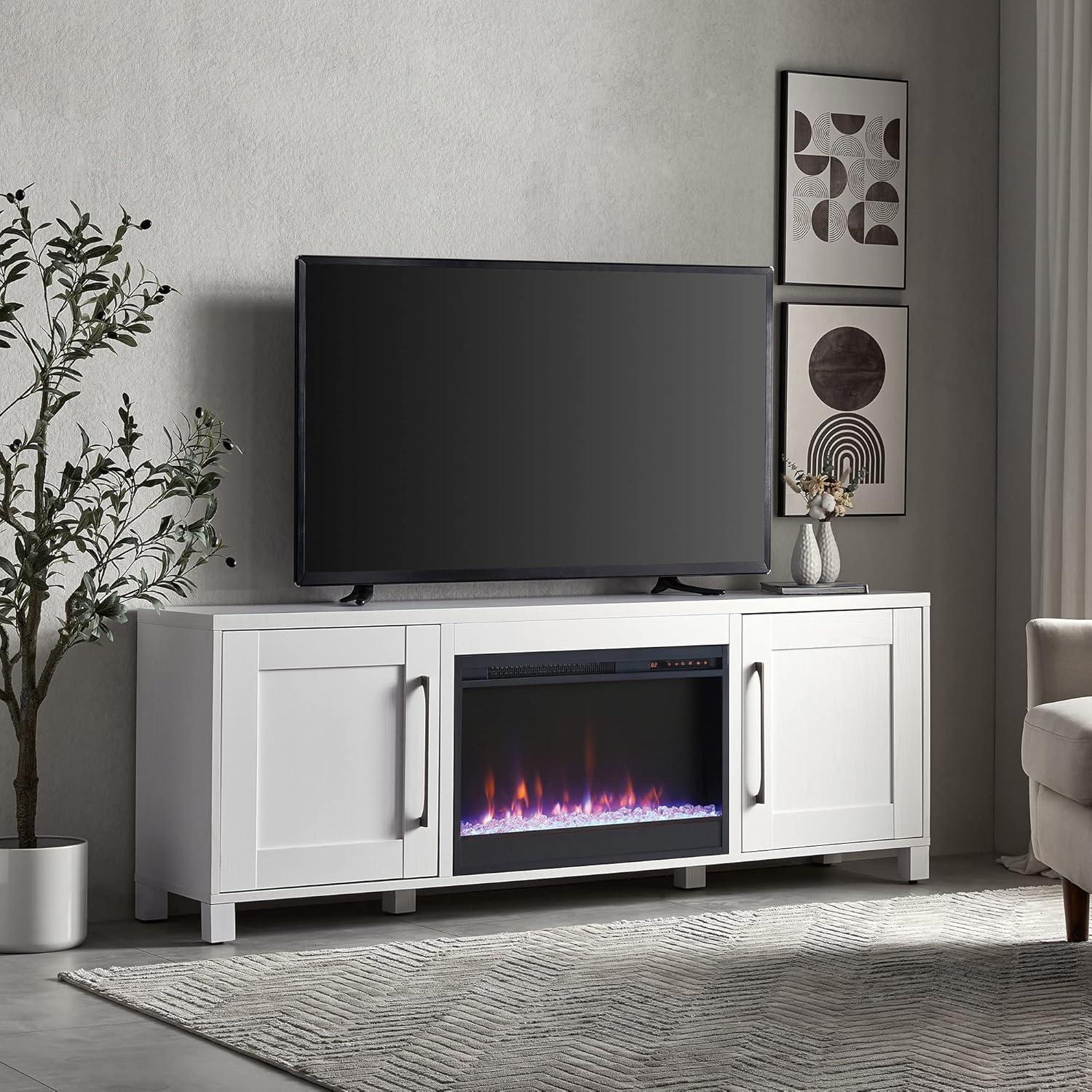 Evelyn&Zoe Chabot Rectangular TV Stand with 26" Crystal Fireplace for TV's up to 75", White