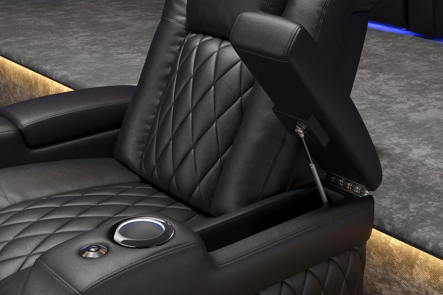 Valencia Tuscany Home Theater Seat - Nappa Leather Power Recliner with Cool Gel Memory Foam, USB-C/USB-A Charging, RGB LED Lights, Adjustable Lumbar & Headrest (Row of 2, Black)