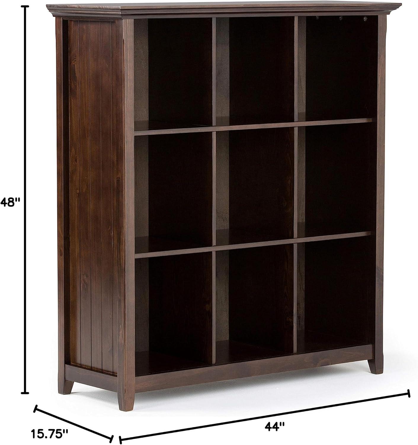 SIMPLIHOME Acadian SOLID WOOD 48 inch x 44 inch Rustic 9 Cube Bookcase and Storage Unit in Brunette Brown with 9 Shelves  for the Living Room  Study and Office