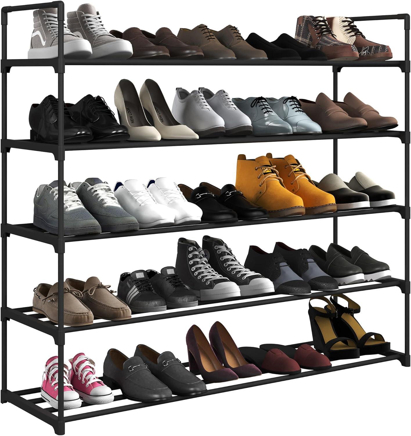 Home-Complete 5-Tier Shoe Rack for 25 Pairs, Black