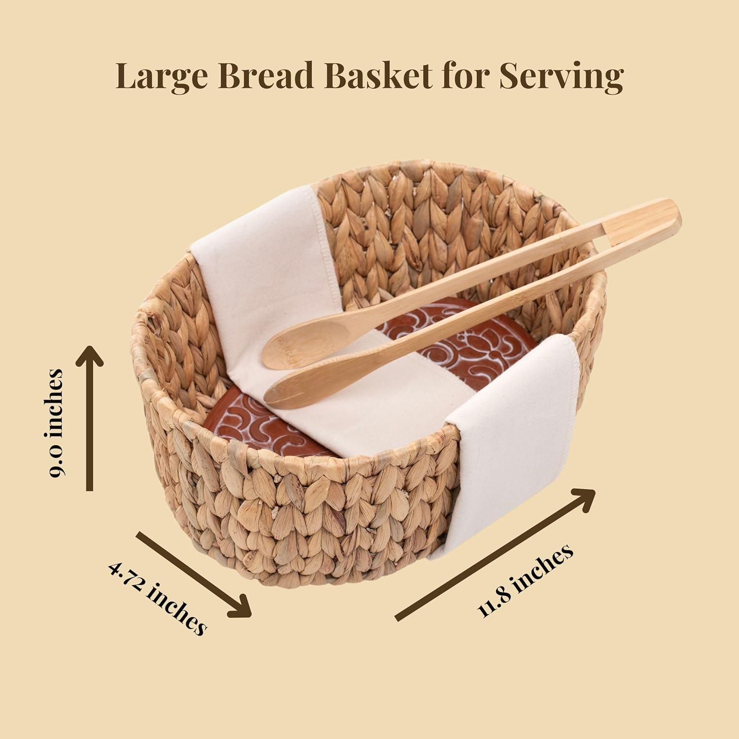 Bread Warmer Basket with Stone - Tortilla Warmer - Bread Baskets for Serving- 11.8x9x4.72 Inches - House Warming Gifts