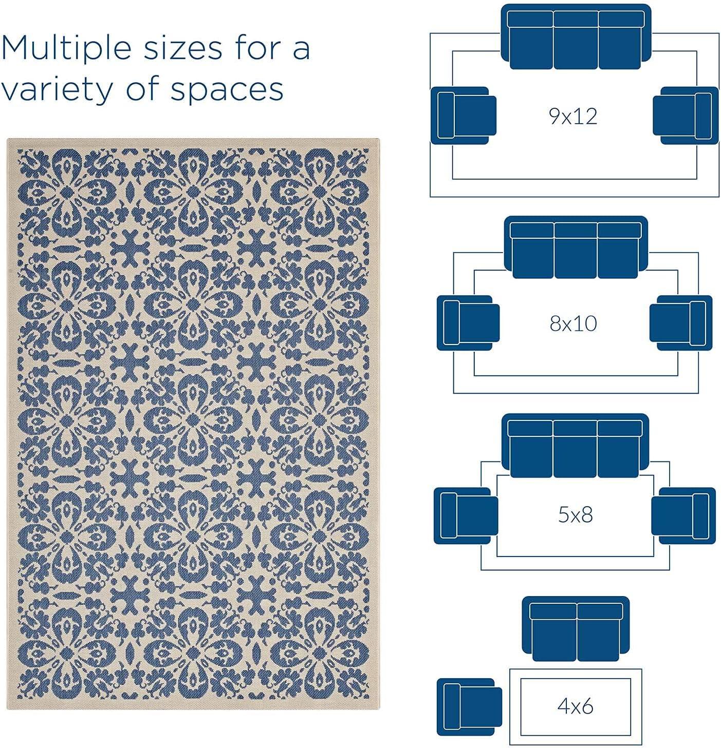 Ariana Vintage Floral Trellis 9' x 12' Blue and Beige Area Rug