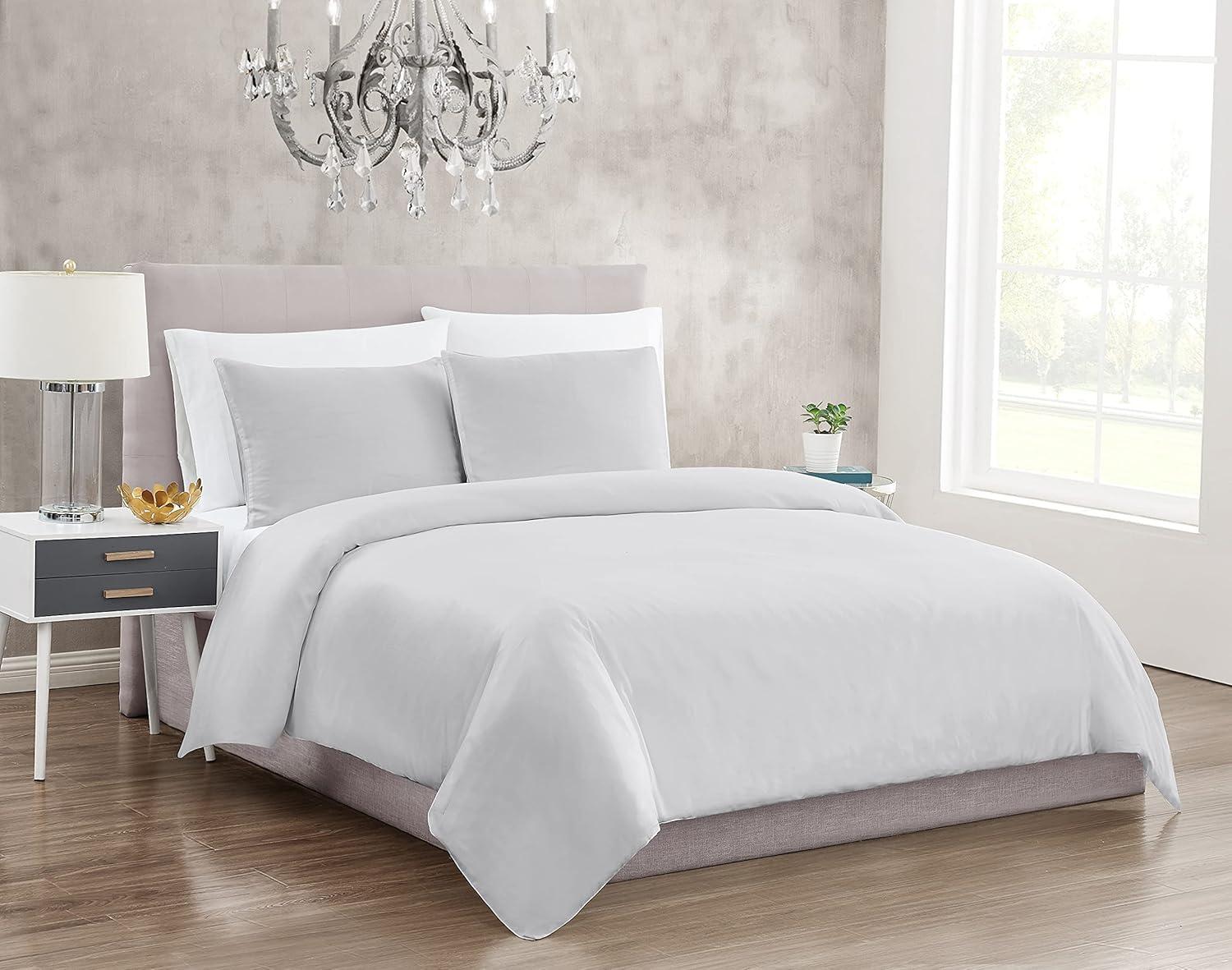 King Light Gray Cotton Sateen 3-Piece Duvet Set