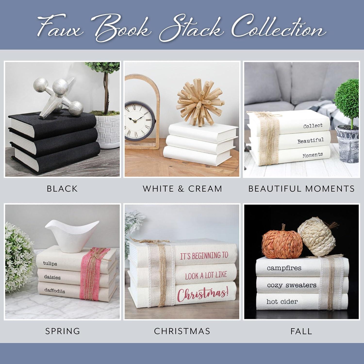 AuldHome Design Faux Book Stack: Collect Beautiful Moments Decorative Hidden Box Set w/ Burlap Ribbon Wrap