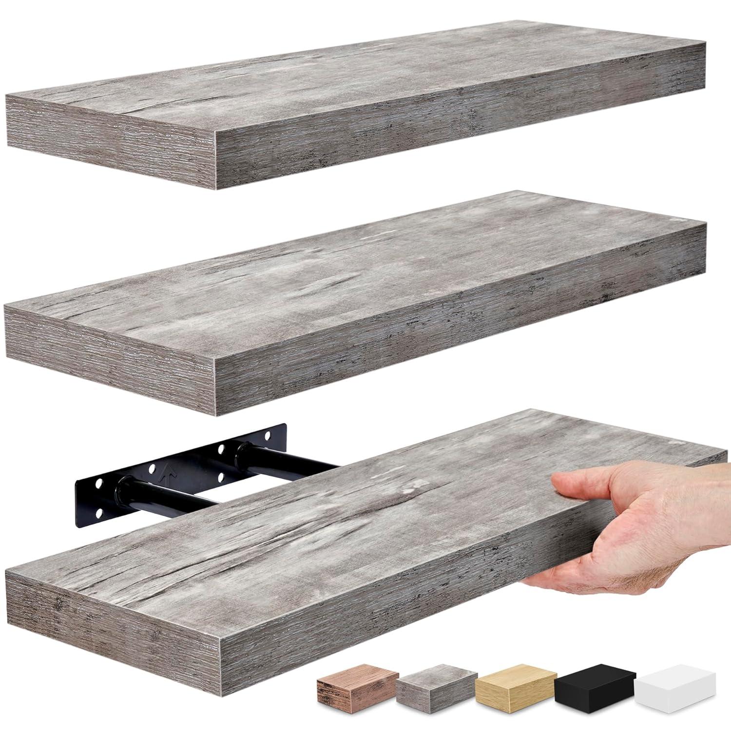 3 Pack 16 Inch Sorbus Rustic Floating Shelves - for Bedroom, Kitchen, Living Room, Office - Floating Shelf for Trophies, Books, Frames, etc