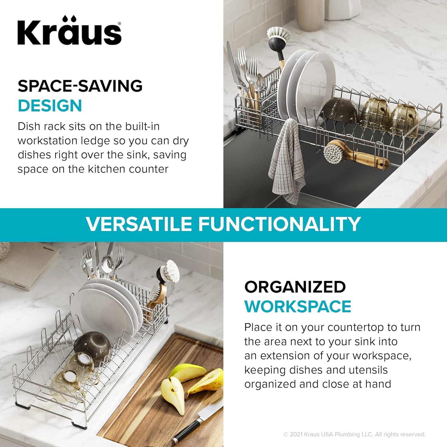 Kraus Workstation Kitchen Sink Dish Drying Rack Drainer and Utensil Holder in Stainless Steel