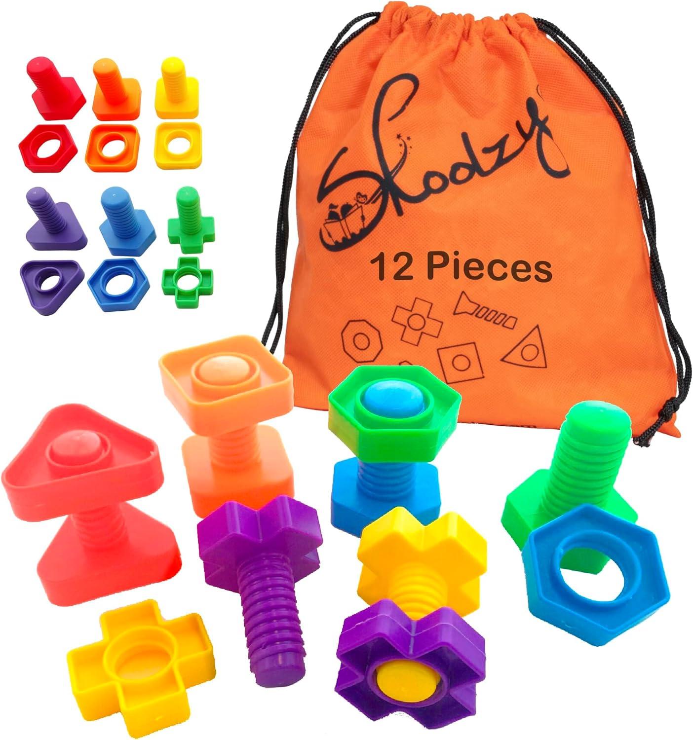 Skoolzy Nuts and Bolts 24 Piece Toy_Building_Block Set Sensory Occupational Therapy STEM for Baby Toddler Toys & Kids, Includes eBook