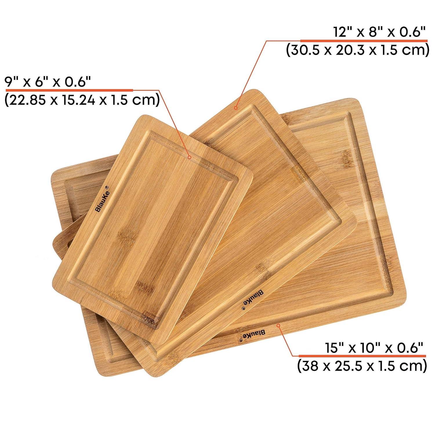 BlauKe Set of 3 Bamboo Cutting Boards with Juice Groove