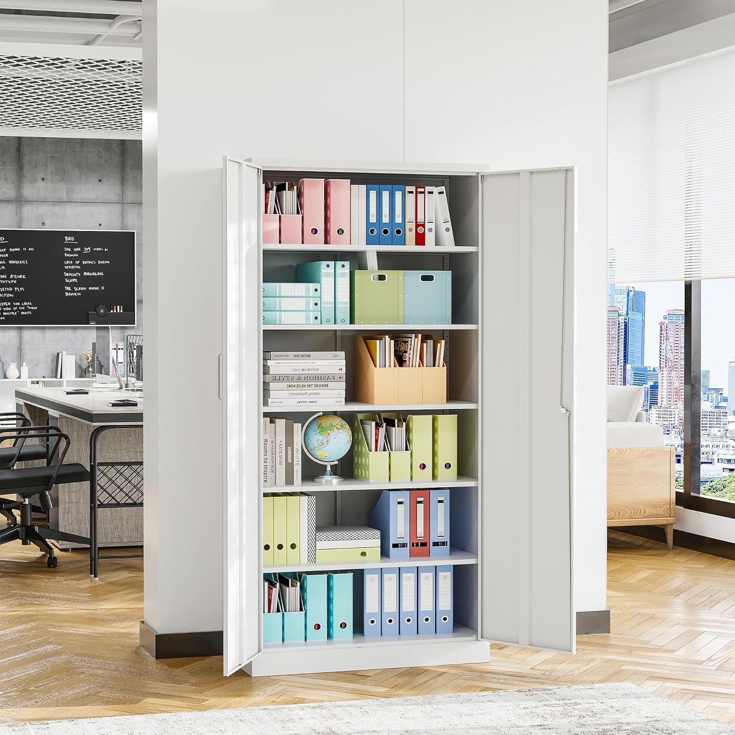 Metal Storage Cabinet with 2 Doors, Lockable Steel Storage Cabinet with 2 Doors and Adjustable Shelves, Steel Lockable File Cabinet, Locking Tool Cabinets for Office,Home,Garage